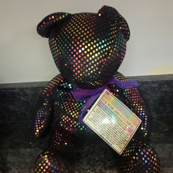 Y2K Countdown Bear - 2000 Is Coming! - Sequin Rainbow Polka Dots - 14" Plush - N - Picture 4 of 7